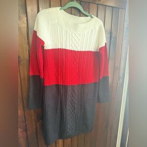 Tommy Hilfiger Red, Cream, and Black Cable Knit Sweater Dress